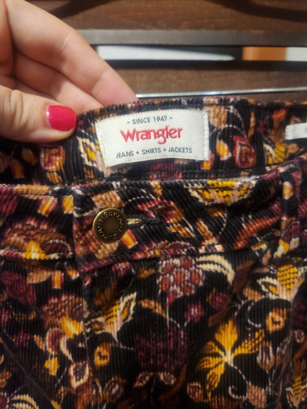 Wrangler Women's Flare Leg Floral Pants in Black, Maroon, Yellow - Picture 2 of 4